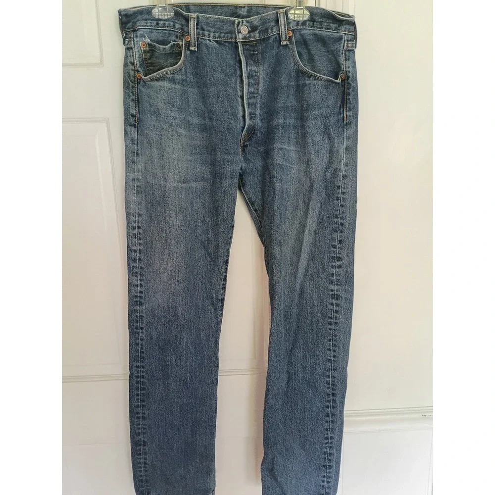 Levis 501 Original Fit Jeans Mens 36x34 Blue Medium Wash Straight Leg Button Fly